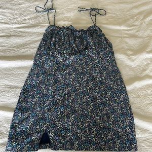 Blue floral summer slit dress